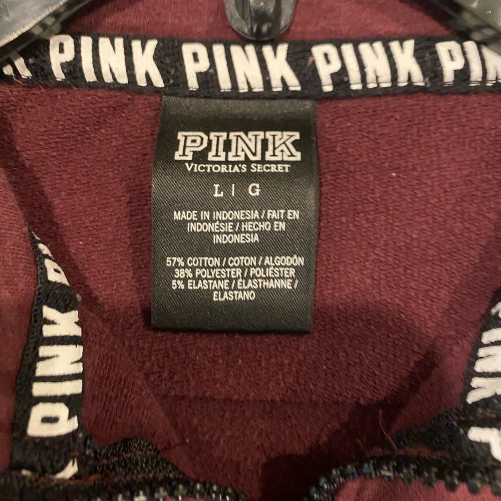 Victoria Secret PINK Quarter-Zip Pullover BURGUNDY Fleece Jacket EUC SIZE LARGE - Picture 3 of 3